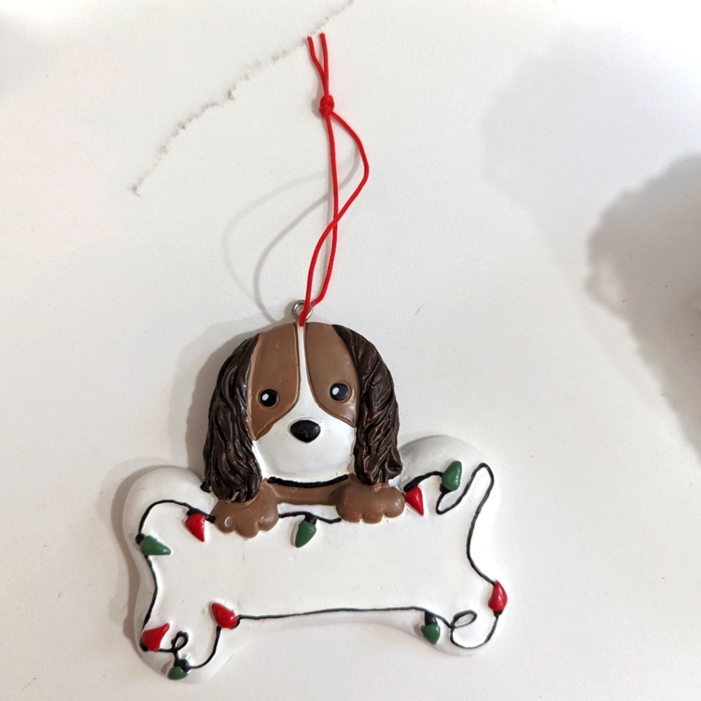 4 dog ornaments. Brand new. Add a name. Christmas.